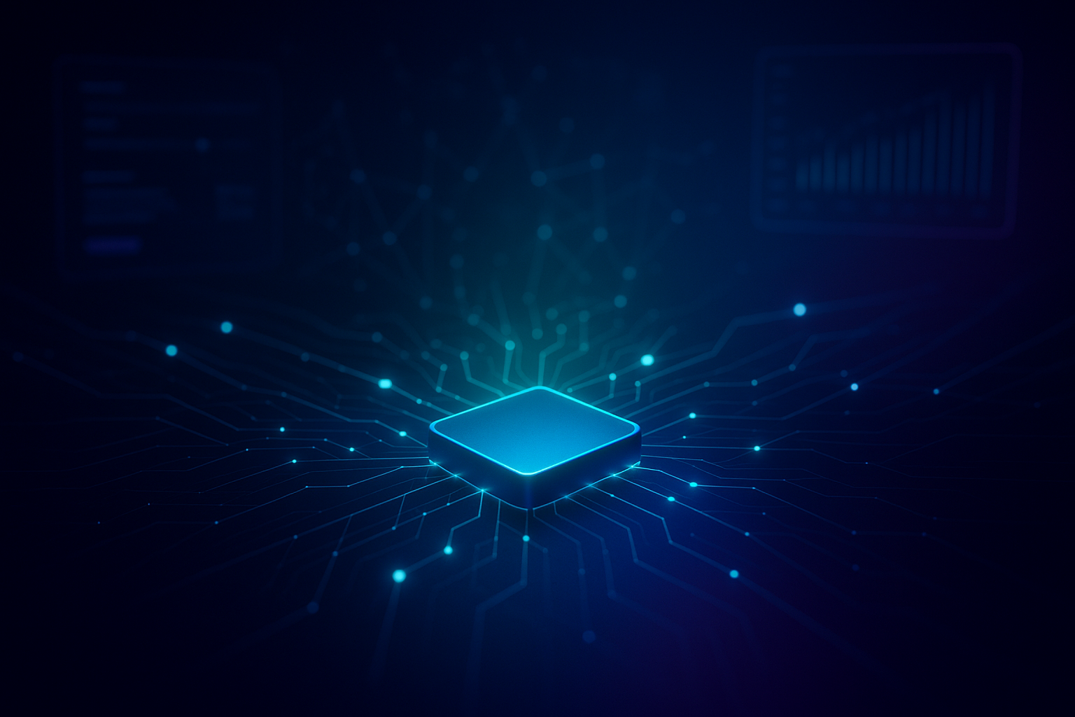 Futuristic glowing interface with CTA buttons and analytics graph representing user flow optimisation and conversion-focused web design strategies.