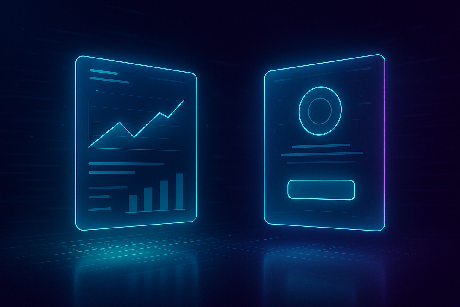 Holographic testing panel with digital analytics overlays symbolising A/B testing, performance insights, and data-driven design evolution.