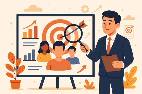 Illustration of setting marketing goals by analyzing the target audience and market data.