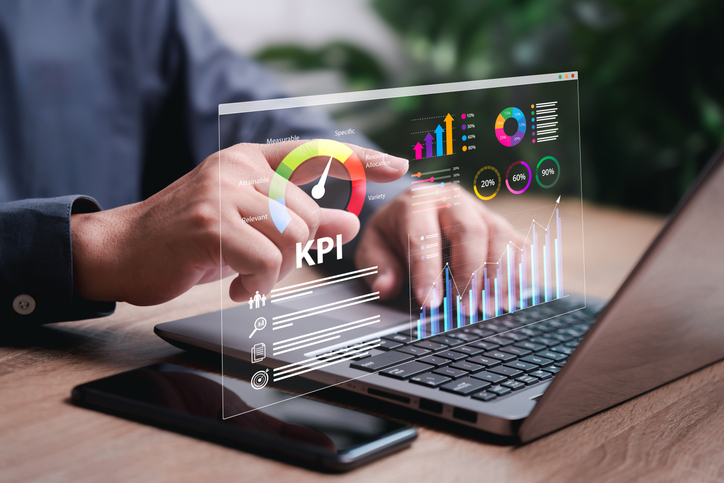 KPI dashboard showing metrics used in setting marketing goals and tracking marketing success.